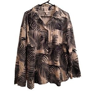 Liz Claiborne Shirt Linen Button Down Jacket Shacket Palm Leaves